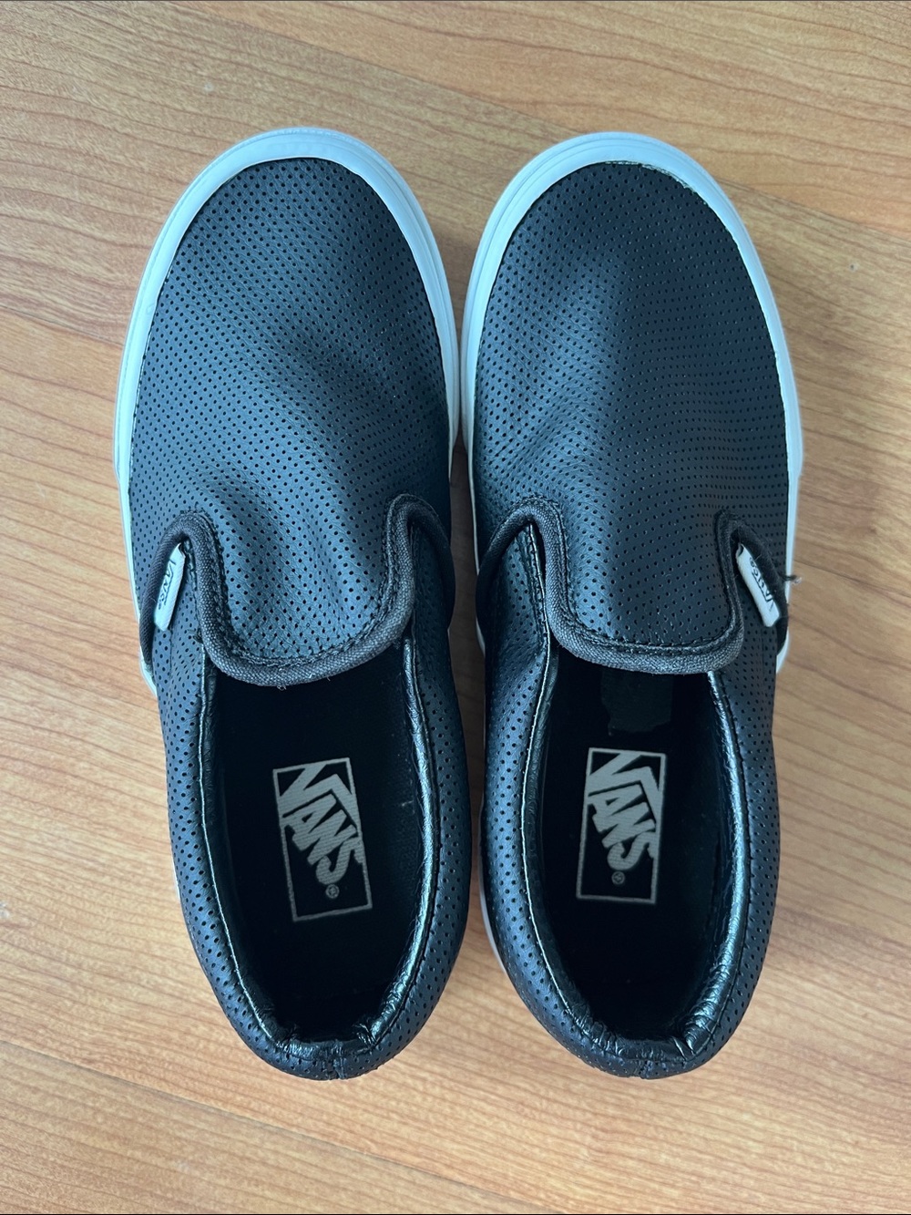 Vans Kids Black Perforated Slip-On Sneakers with White Sole